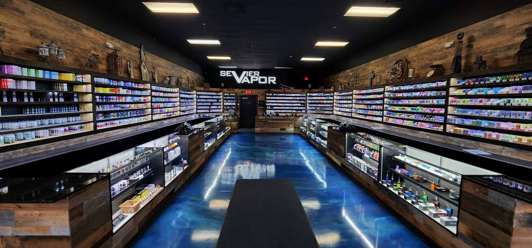 Sevier Vapor showroom, stocked wall to wall